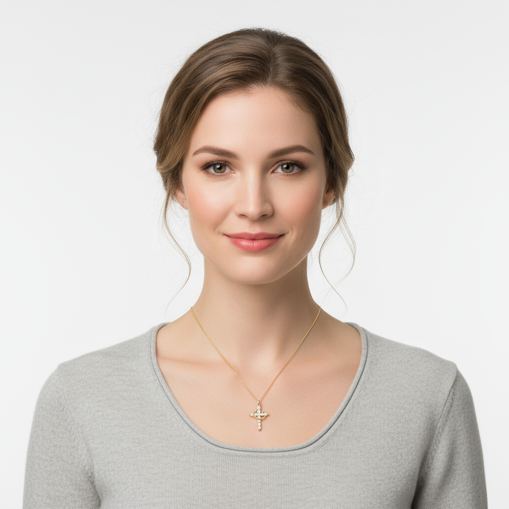 Homely Diamond Cross & Golden Crown Necklace