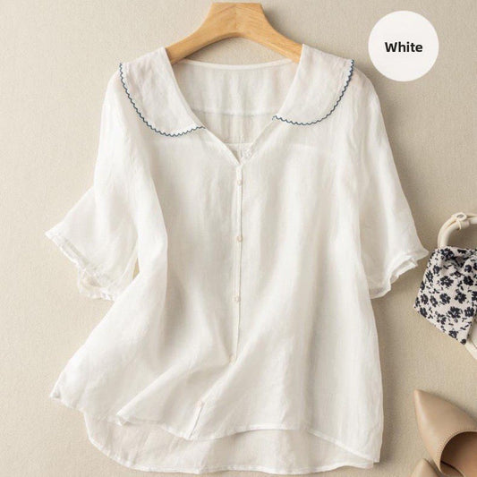 Cotton and Linen Womens Short0Sleeved Shirt