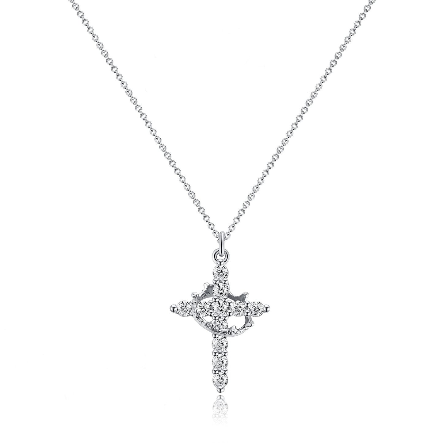 Homely Diamond Cross & Golden Crown Necklace