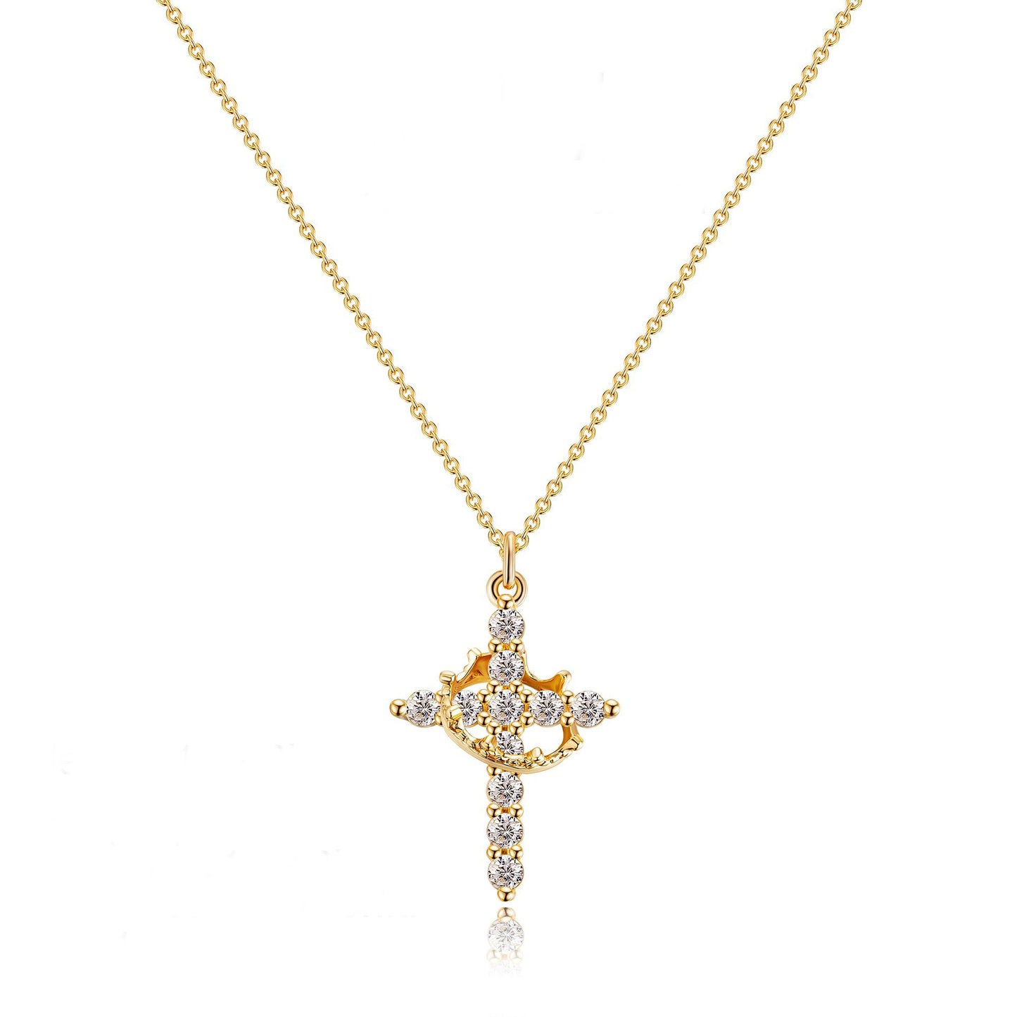 Homely Diamond Cross & Golden Crown Necklace